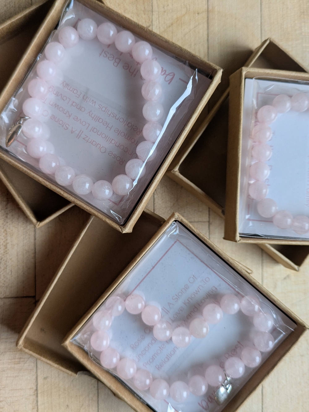 Rose Quartz Beaded Stretch Bracelet - Pink- Set Of 3-new